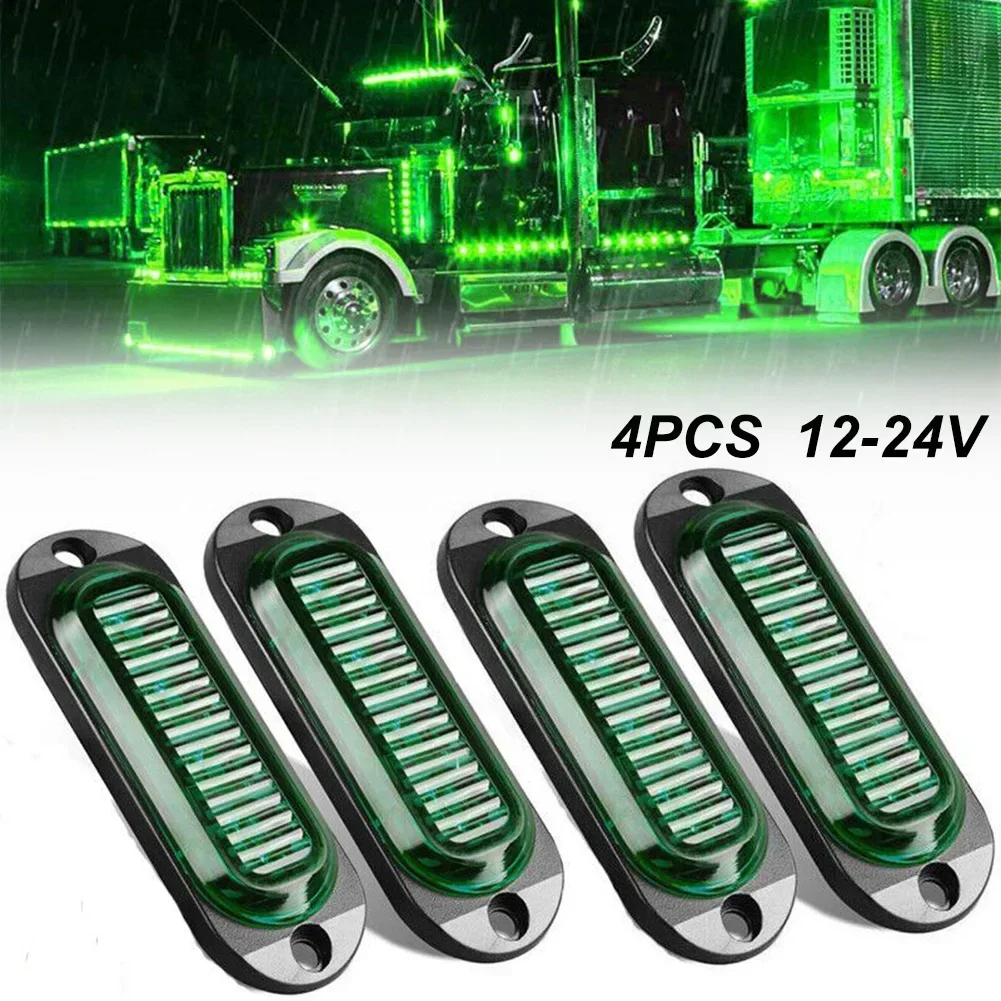 4pc Green 4-LED Oval Side Marker Lights Clearance Light Truck Trailer Waterproof Lamp Daytime Running Lights Car Accessories