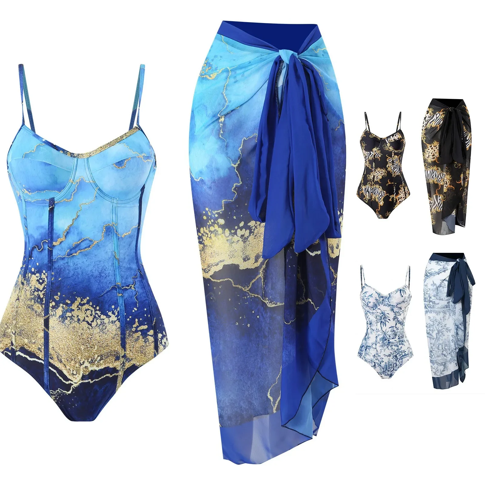 

Пляжный купальный костюм, новый купальник с звездным небом и тигровым принтом, шифоновая юбка, стильный купальник-бикини 2024, женский