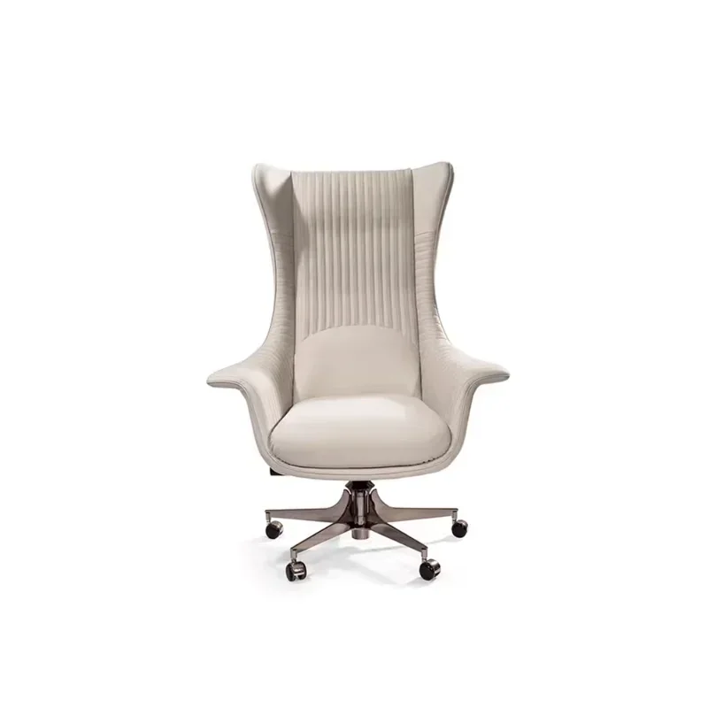 Luxury light luxury leather office chair designer villa study revolving book chair computer chair high back stainless steel