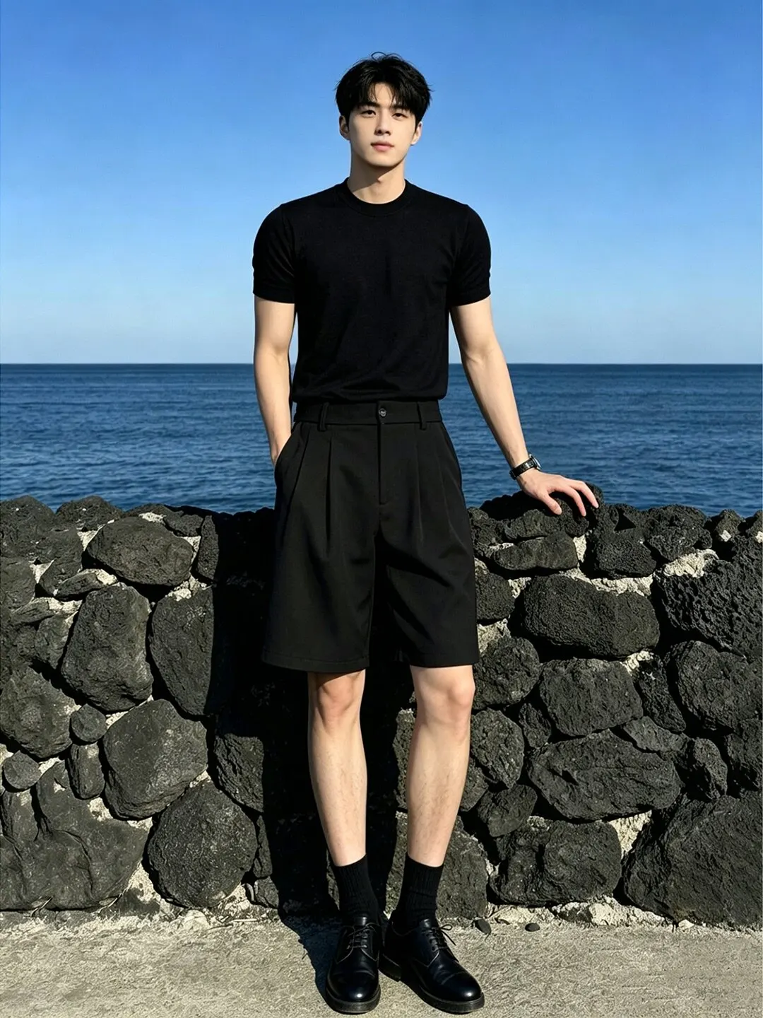 Folded Ice Silk Men's Shorts Western Style Straight Leg Cool Feeling Luxury Budget Friendly Five-Quarter Length Casual Shorts
