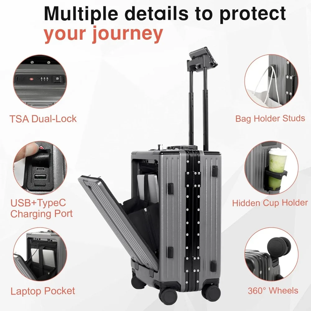 Luggage 22x14x9 Airline Approved Aluminum Frame, 20 Inch Hard Shell Carry On Luggage, Suitcase Carry-on Zipperless Lugg