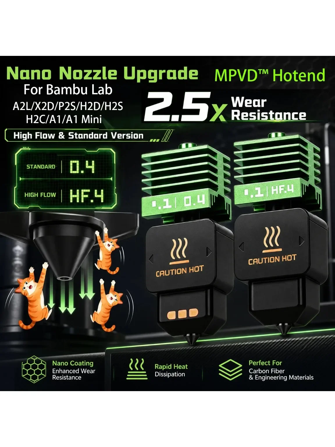 MPVD ™   Hotend für Bambu Lab A1 X2D Hotend A2L Hotend A1 H2C P2S H2D H2S Düsen-Upgrade Antihaft-Filament Hohe Härte Langlebig