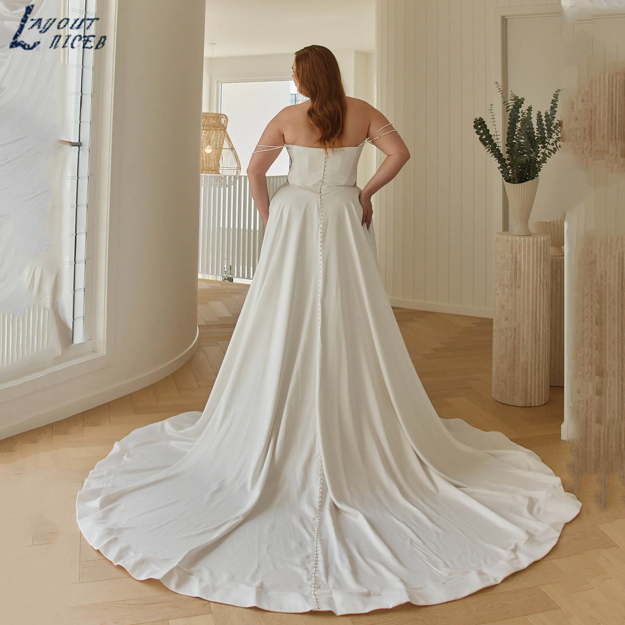 Minimalist Satin Wedding Dress with Pearl Beading Strapless A-line Bridal Gown Backless Plus Size robe de mariée 2026 Customized