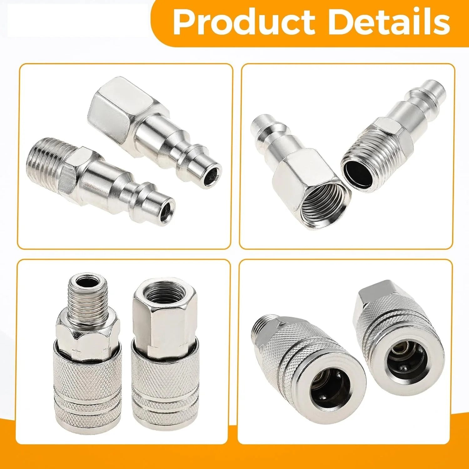 16Pcs/Set Air Compressor Hose Fittings 1/4'' Quick Connect Universal Air Coupler and Plug Kit Auto Shop Air Compressor Adapter