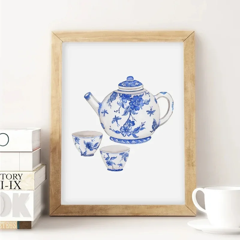 Watercolor China Ming Porcelain Vase Poster Blue and White Chinoiserie Art Print Canvas Painting Eastern Art Home Wall Decor