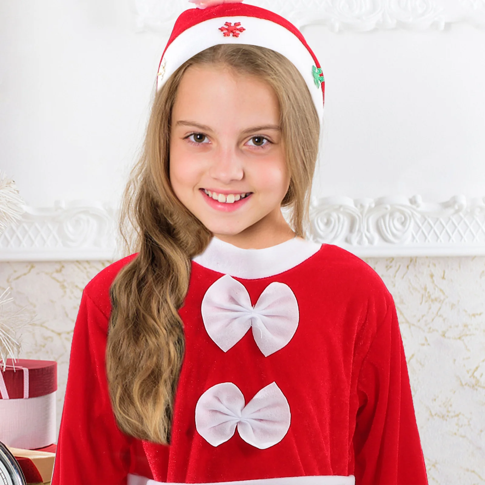 Children Christmas Elf Costume 130cm High Quality Comfortable Fabric Xmas Party Dress Girl Holiday Clothing Bright Color