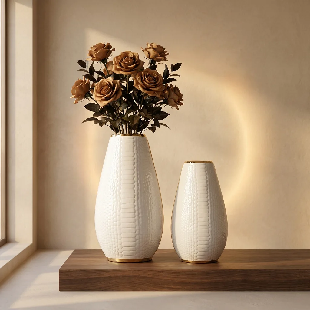 Decorative Ceramic Vase for Cabinet & Entryway, Corn Glaze Gold Line, European Craft, Business Gift