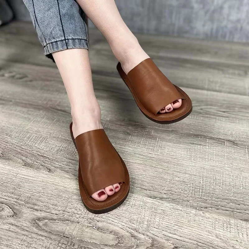 Careaymade-Summer pure handmade shoes,Art all-match genuine leather simple casual flat sandals,Women sandy beach sandals