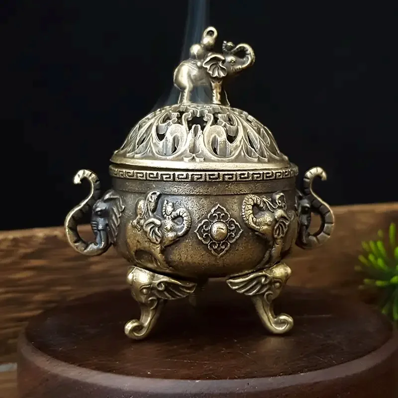 Elefanten-Räuchergefäß mit drei Beinen, Metall, Heimdekoration, Aromatherapie-Zubehör, vielseitig einsetzbar für Meditation, Dekoration, Ornament – Detail 5