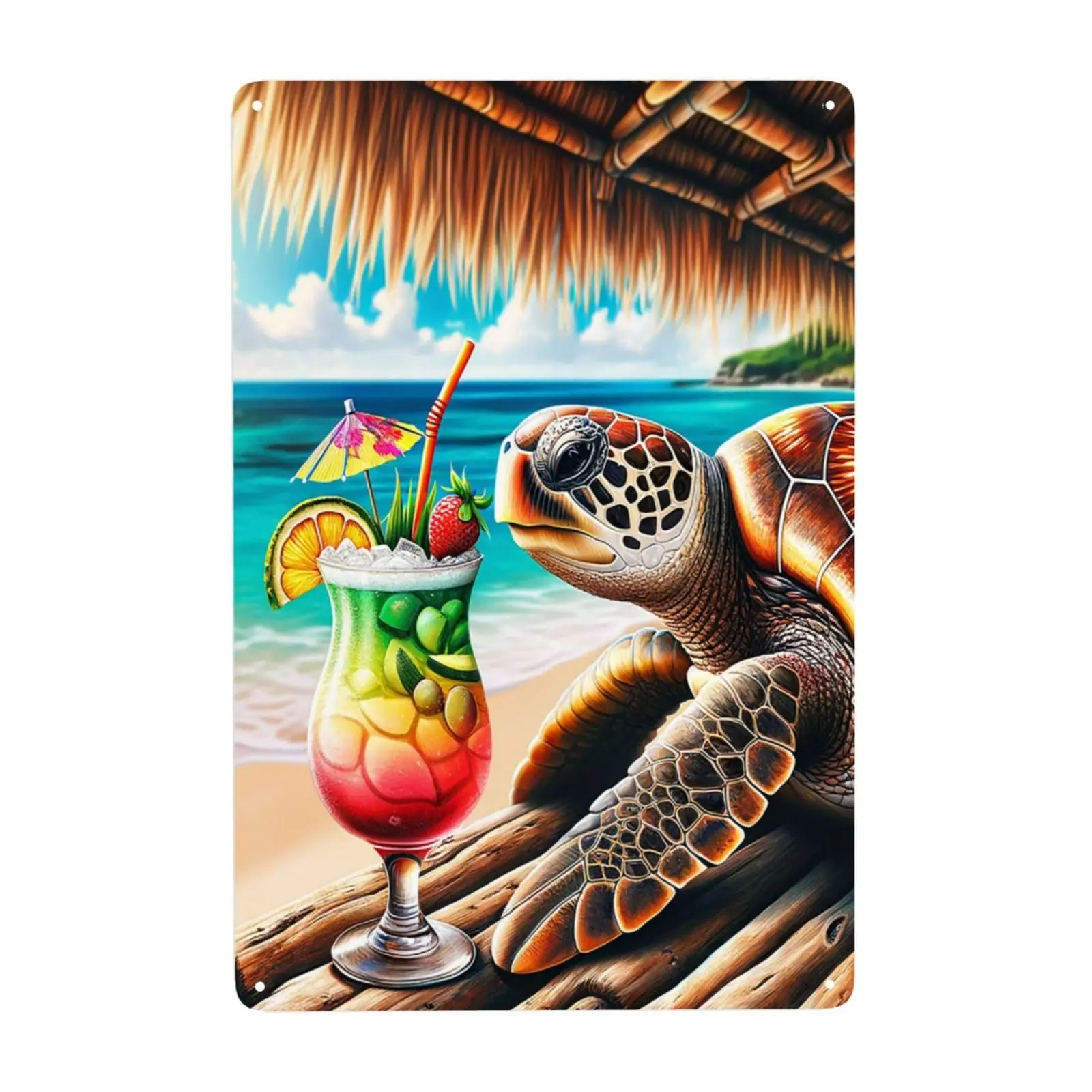 Coastal Breeze Sea Tin Sign Exotic Beach Bar Delight,Nautical Home Decor,Rustic Metal signs Wall Art,Charming Sipping Cocktail,I
