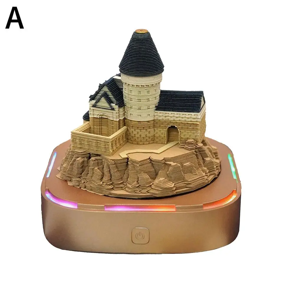 2025 Year Calendar Diy Castle Tear-away 3d Paper Art Lights Decoration With Desktop Notepad Sculpture Gift House C7r0