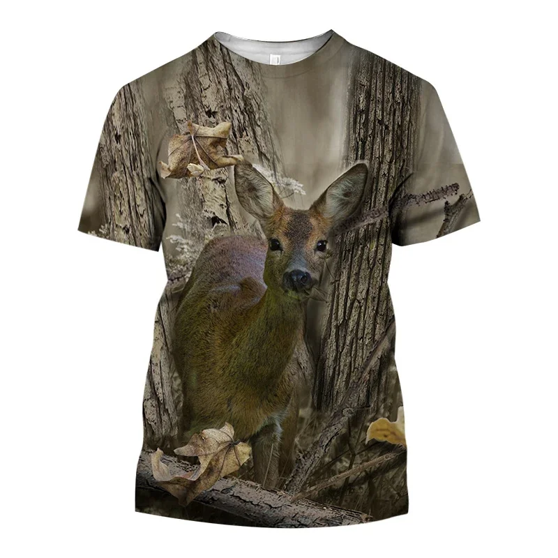 Jungle Camouflage Animal T-Shirt Men's Outdoor Hunting Sport Camo Tees Quick Drying Short Sleeve O-Neck Loose T Shirts Tops