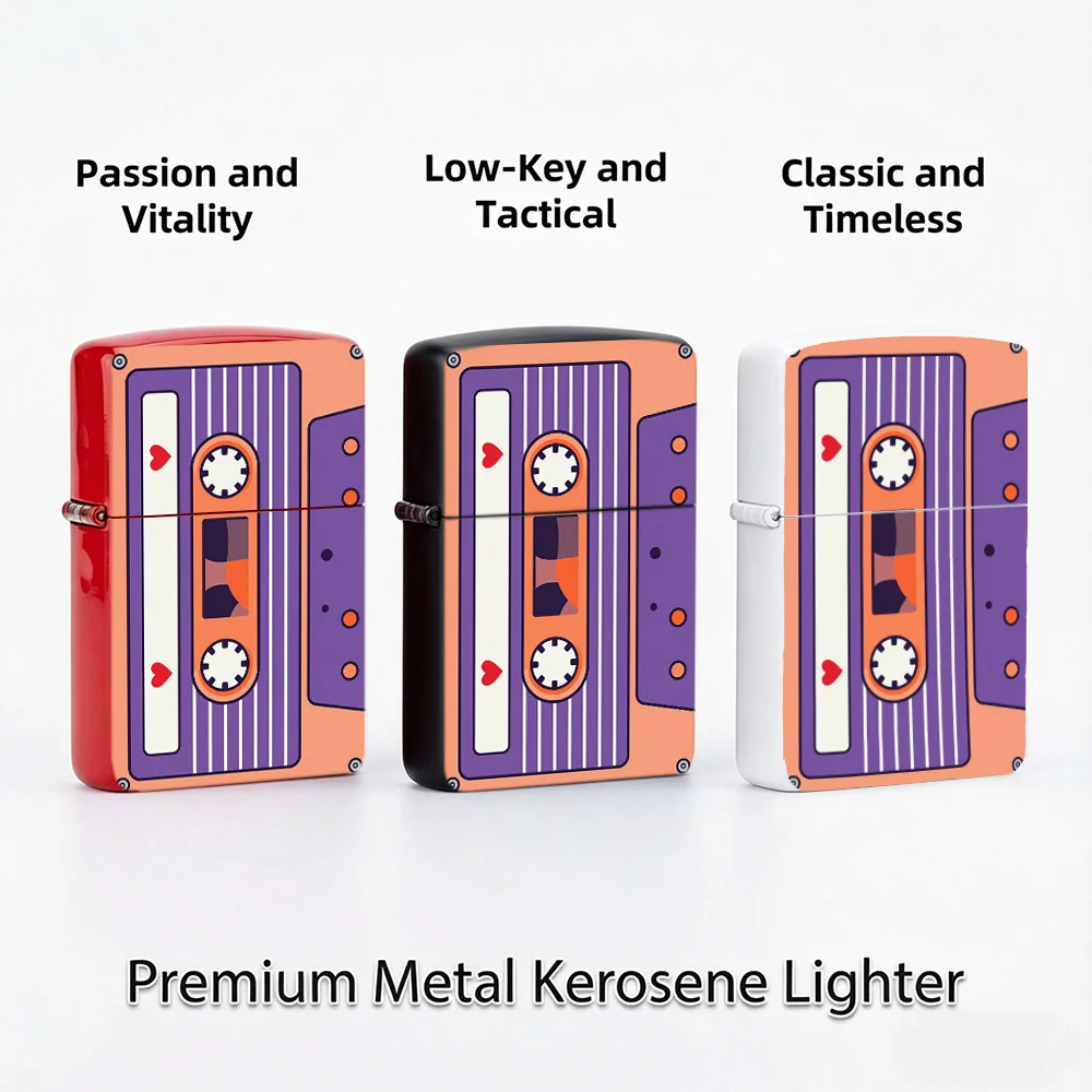 Retro vintage Flip Top Lighter lighters vintage Purple Orange Cassette Tape Heart 90s Nostalgia Art Print lighters for smokers