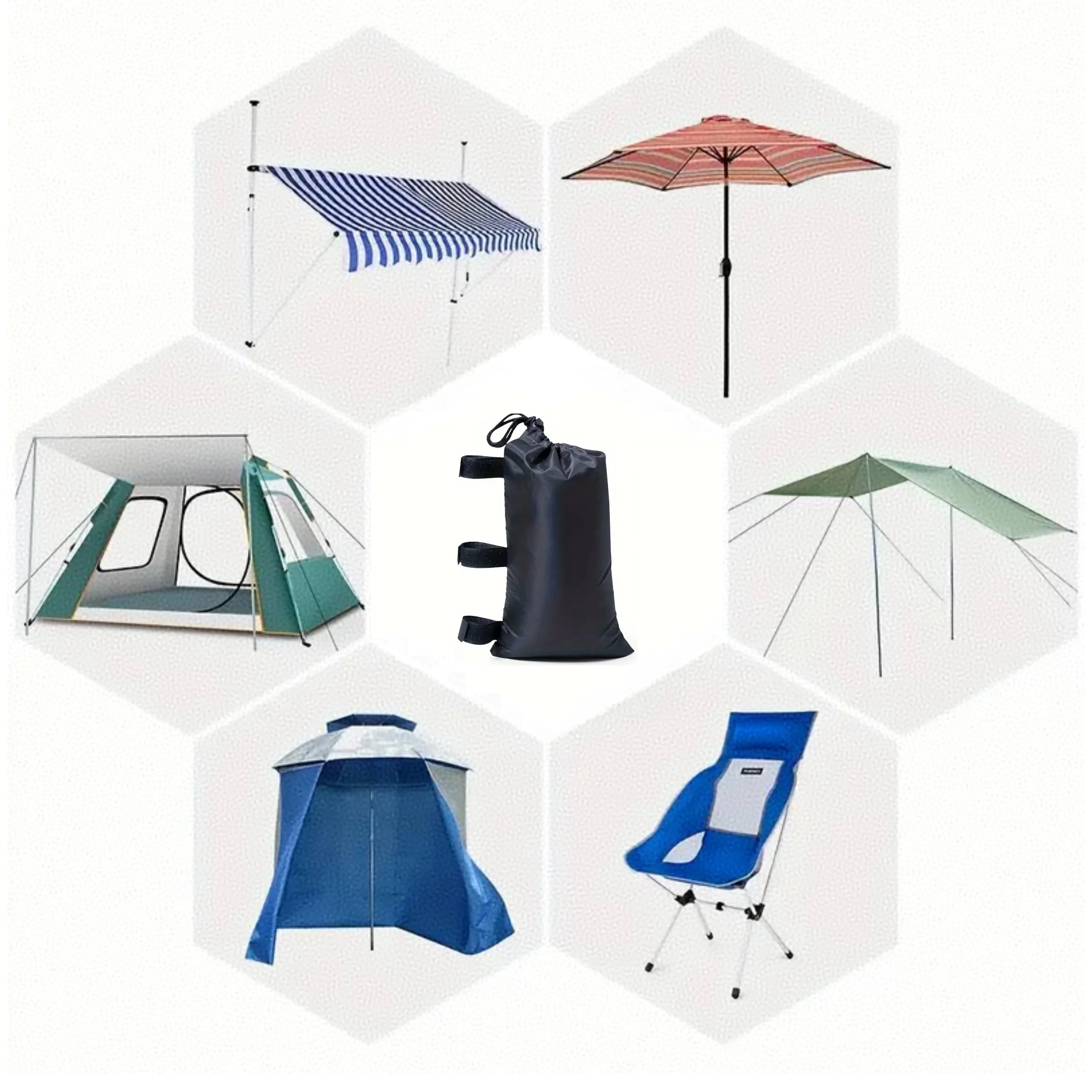 4-Pack of Black Weight Bags Measuring 1 Foot X 0.55 Feet, Suitable for Outdoor Tents or Sunshade Stands or Other Products That Need to Be Secured, Lightweight and Easy to Carry, Can Also Be Hung on a Tarp for Weight Distribution.