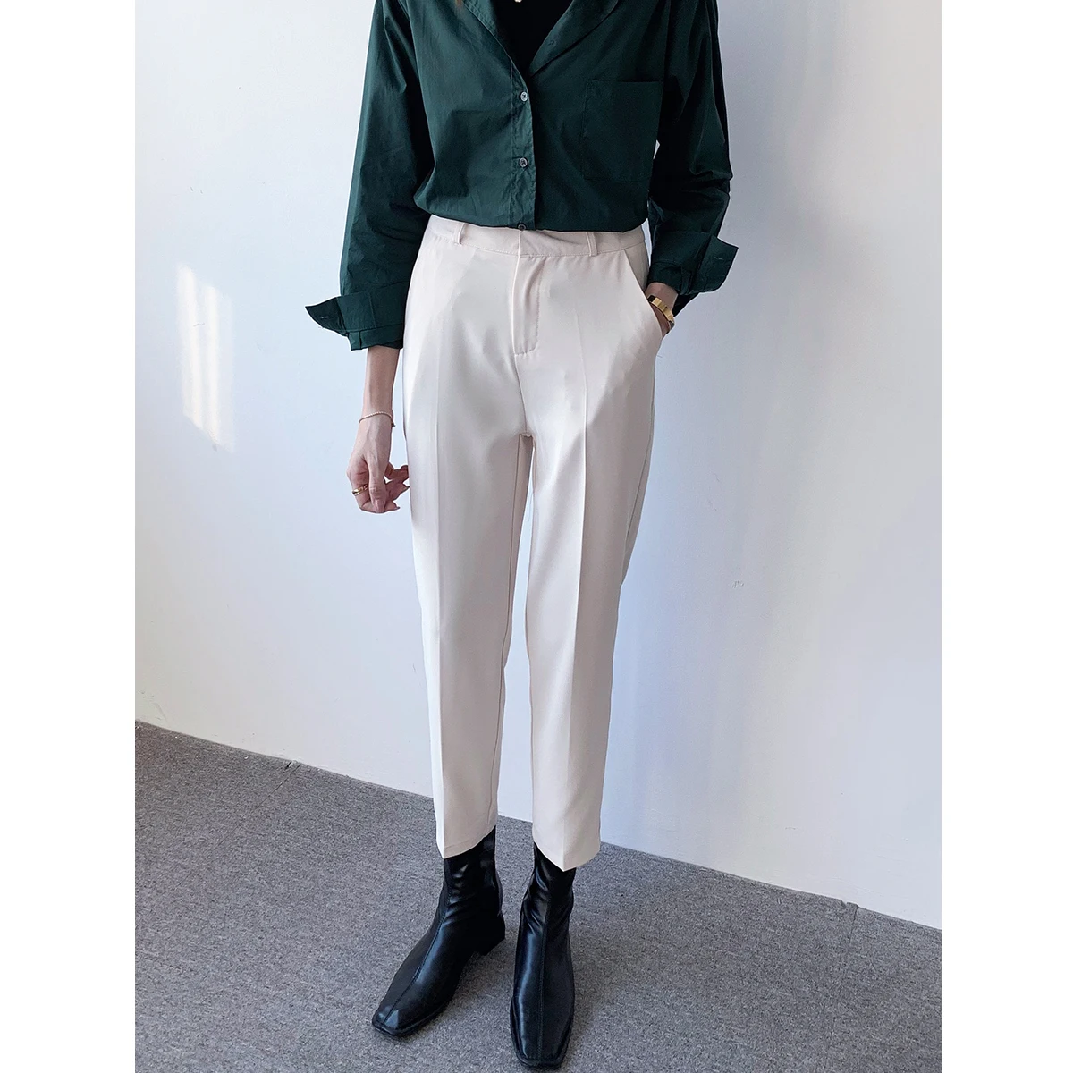 

Slimming High Waist Cigarette Pants Chic Commute Sle Vintage Light Brown Casual Pants Nine Point Straight Leg Trousers