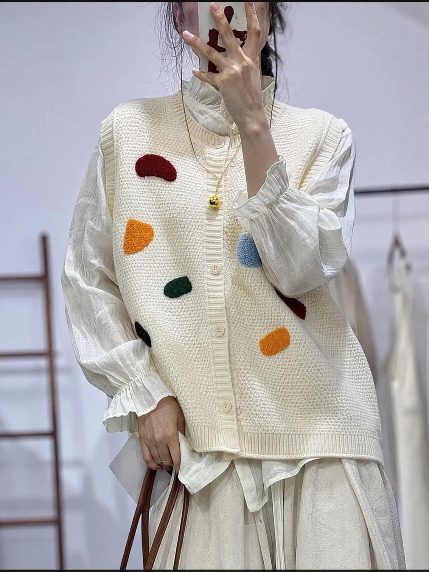 Artistic Large Size Open Cardigan Women's Autumn Winter New Style Label Removed Sweater Jacket City Commute Regular Length