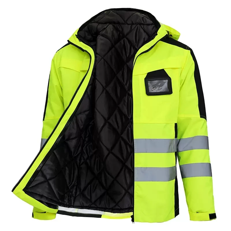 Hi Vis-ropa de trabajo para hombre, traje de trabajo 3 en 1, chaqueta reflectante de invierno con forro de algodón desmontable