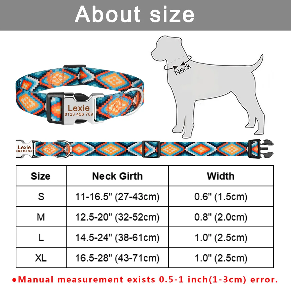 Engraved Adjustable Printed Dog Collar Name Free Nameplate ID Tag Personalized Small Large Medium Pet Dogs Collars