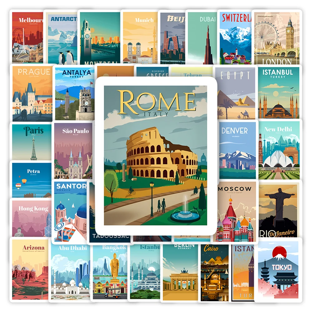 World Travel Famous City Stickers DIY Kids Toys Gift Waterproof Decal for Journal Scrapbook Laptop Luggage Decorative