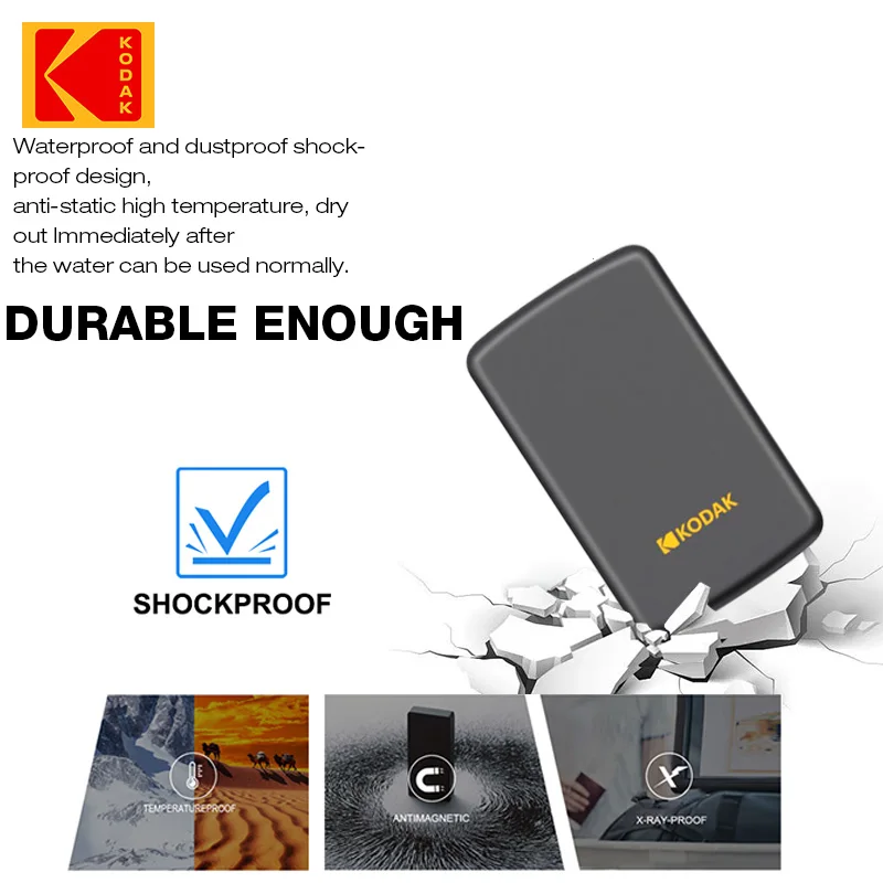 Kodak P150 2,5-дюймовый портативный внешний жесткий диск — высокоскоростное хранилище 1 ТБ/500 ГБ, чтение до 450 Мбит/с для ноутбука, настольного компьютера, PS4, PS5