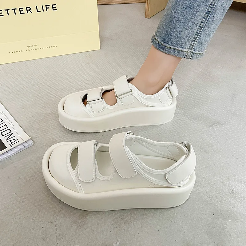 Summer Baotou Sandal Women Solid New Fashion Sandals Shoes Non-slip Size 35-40 Platform Shoes Black Pink Roma Hollow Sandalias