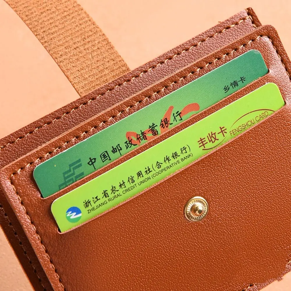 Tragbares Pu-Leder-Kartenetui mit mehreren Kartenfächern, ultradünner Kartenhalter, einfach mit Schnalle, Münzgeldbörse für Mädchen und Frauen