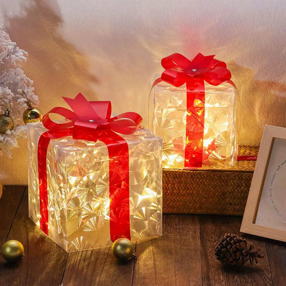 Illuminated Christmas Gift Box Led Christmas Gift Box Set with Bow Snowflake Pattern Glowing Holiday Ornament Light Up for Xmas