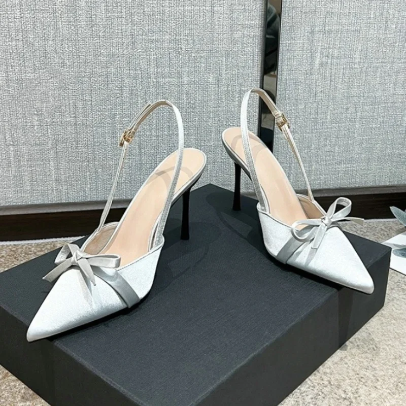 French Silk Bow Bride Minority Wedding High Heels Wedding Shoes Bao Head All-matching Sandals Female Pumps