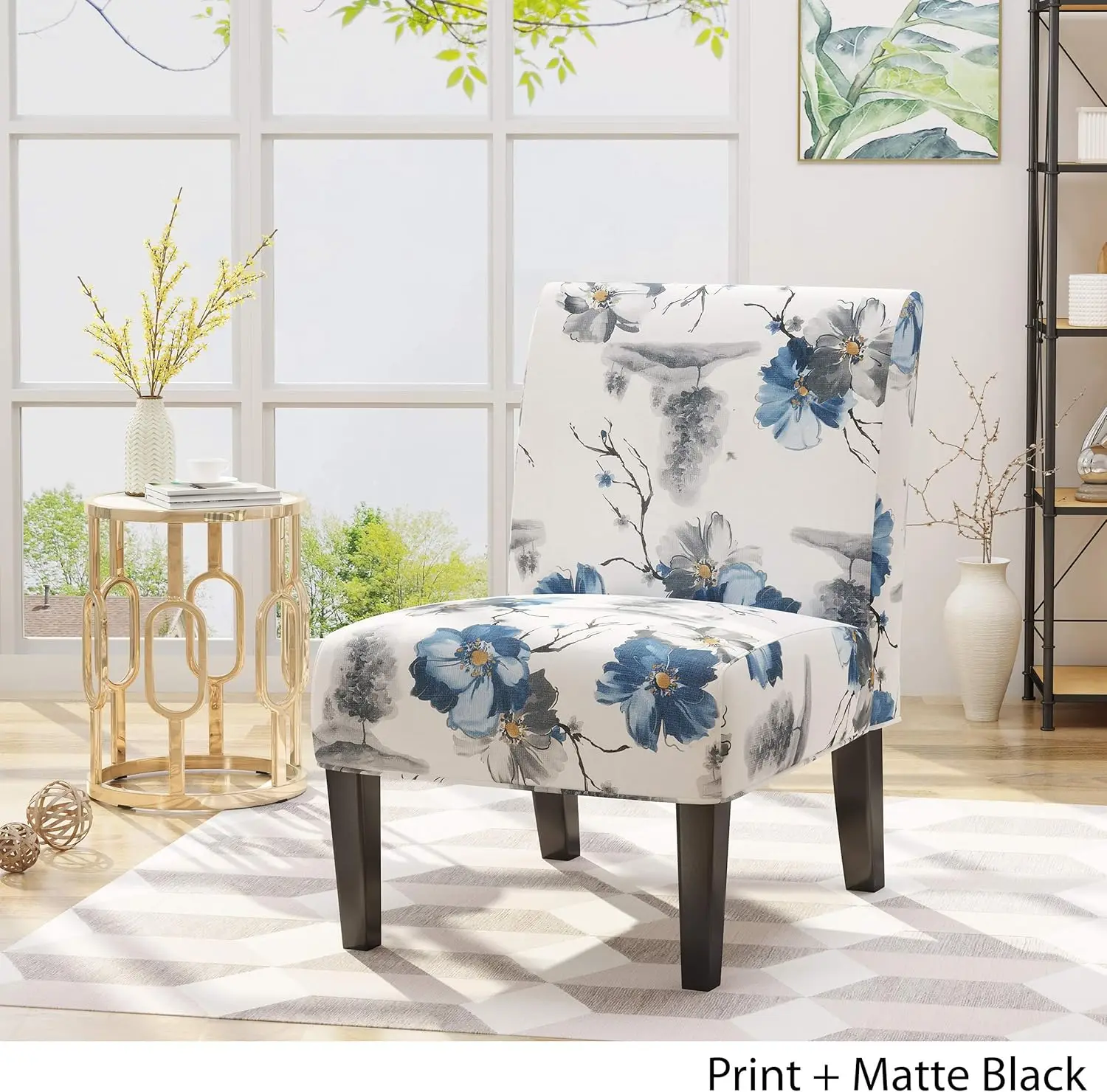 e Kendal Traditional Fabric Accent Chair, Print, Matte Black, 22.5D x 29.5W x 32H in