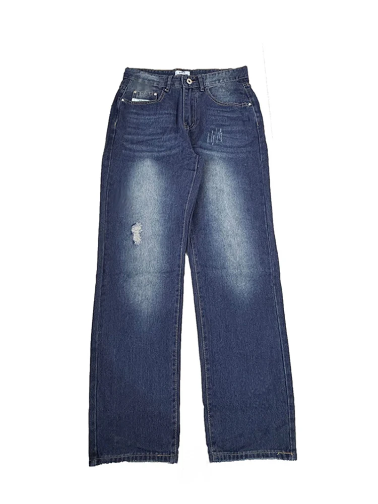 Fashionable Solid Color Loose Trousers Mens Daily Leisure Denim Pants Men Streetwear Fall Vintage Washed Straight Jeans Men