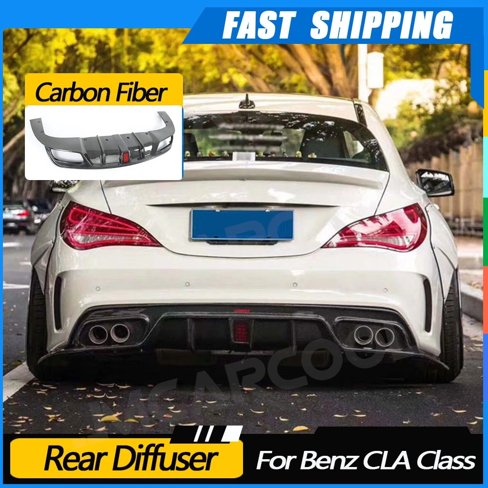

JMCARCOOL Carbon Fiber Rear Diffuser With LED For Benz CLA Class W117 CLA200 CLA250 CLA260 CLA45 2013-2018 Back Bumper Guard