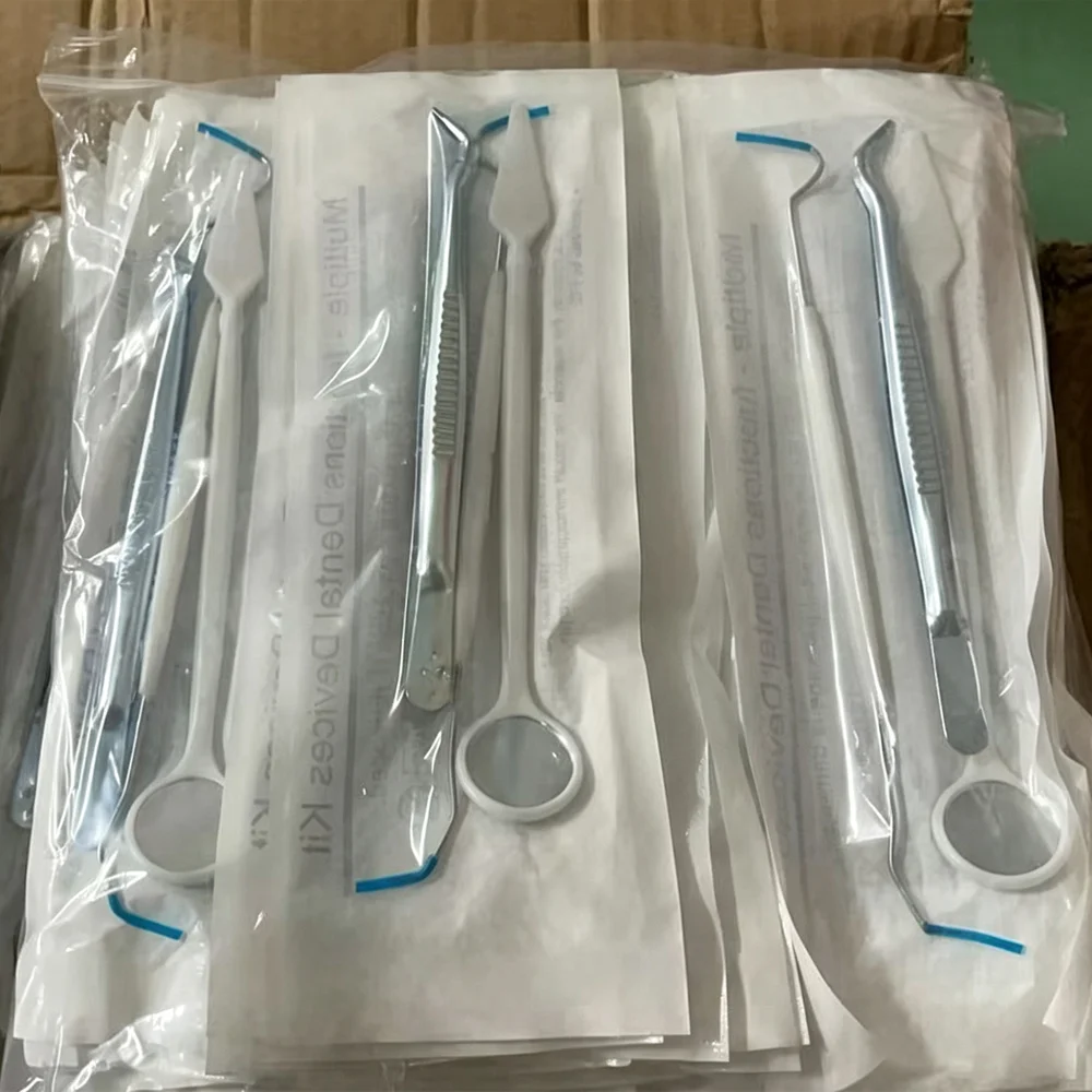 10 bags Dental Tool Kit Stainless Steel Examination Instrument Disposable Mouth Mirror Probe Hook Pick Tweezer Set Oral Care
