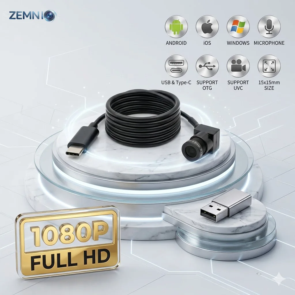 Mini caméra USB OTG 2MP 1080P avec micro, compatible Android, iOS, Windows, webcam UVC, focale optio