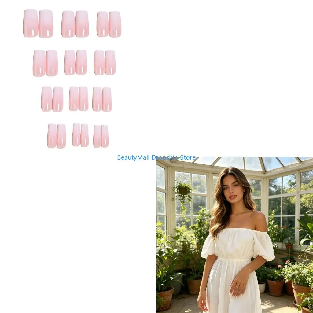 40JD Pack Of 24 Long Square Fake With Color Design Lightweight ABS False For Daily Wear And Parties