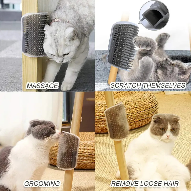 Cat Scratcher Massager Comb Pets Table Corner Scrape Hair Brush with Catnip Remove Hair Comb Kitten Care Accessories