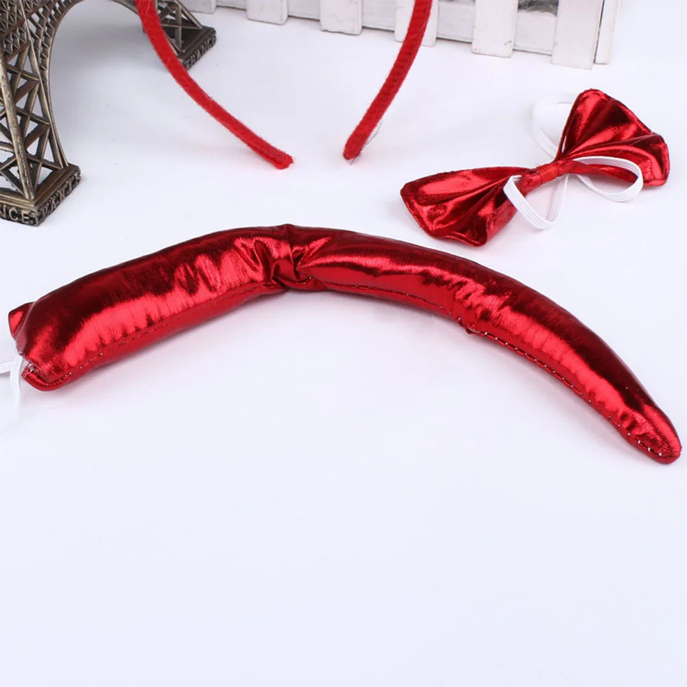3Pcs Horned Headdress Costume Set Lightweight Headband Bow Tail Halloween Party Cosplay Kids Adults Party Accessory