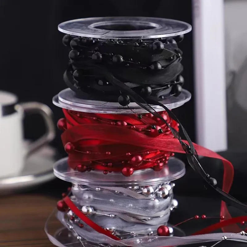 5 ياردة الاصطناعي حبة اللؤلؤ الشريط الشيفون الشريط والأورجانزا الدانتيل الزخارف لخياطة زهور الزفاف الحرفية التعبئة والتغليف #4