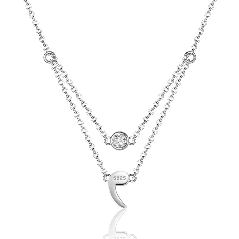 ZFSILVER s925 Sterling Silver Moissanite Necklace for Women Double Chain Comma Charm Jewelry Fashion Accessory Gift Party MP0093