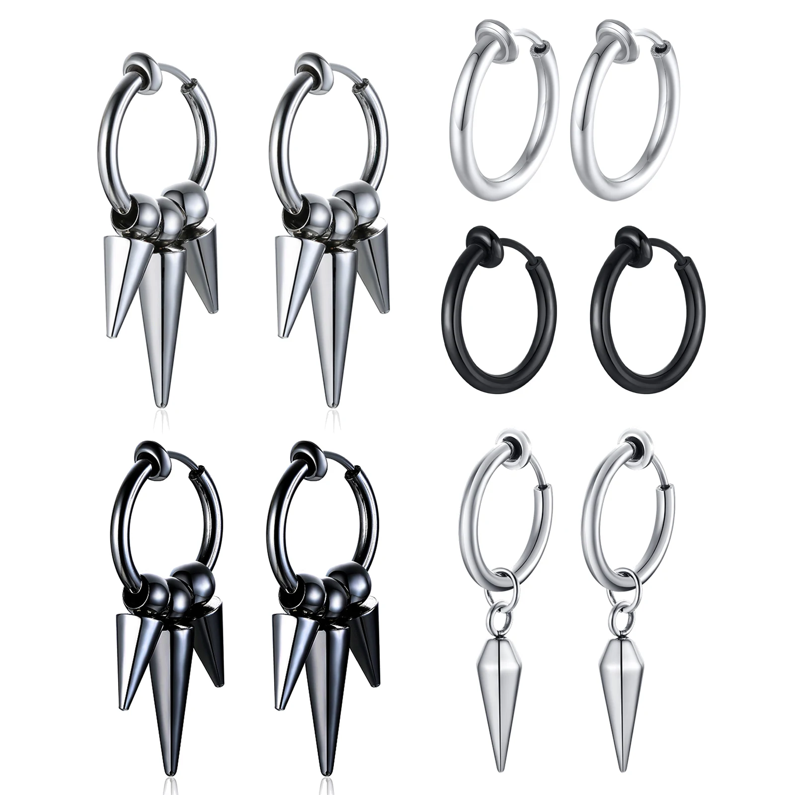 Classic Stainless Steel Rivet Clip Earring for Men Women,Anti Allergy Non-pierced Huggies Earrings,Rock Punk Jewelry Gift