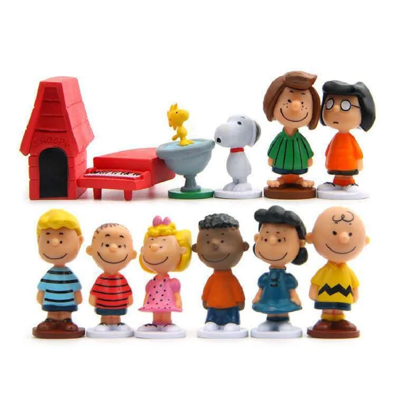 Minifiguras de dibujos animados de Japón, Peanuts, Snoopy, Charlie Sally, Woodstock, juguetes en miniatura, accesorios de colección de pasteles