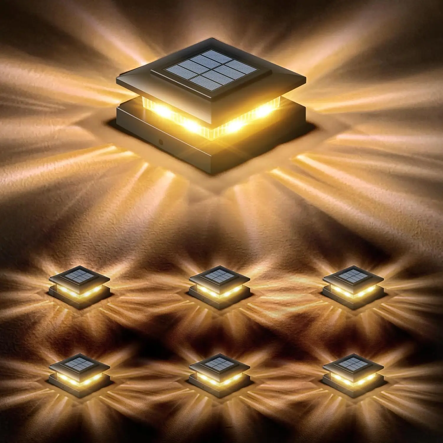 

6 Pack Solar Post Cap Lights, 96 LED 2-in-1 Warm/Cool White, Waterproof Outdoor Fence Lights for Deck, Porch, Vinyl & Wooden Pos