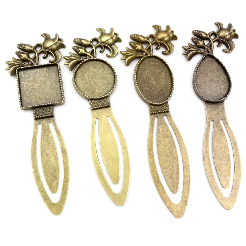 Nowa moda 2 sztuk 18x25mm 20mm wewnętrzna rozmiar antyczny brąz proste kwiat styl ręcznie zakładka Cabochon baza Cameo ustawienie