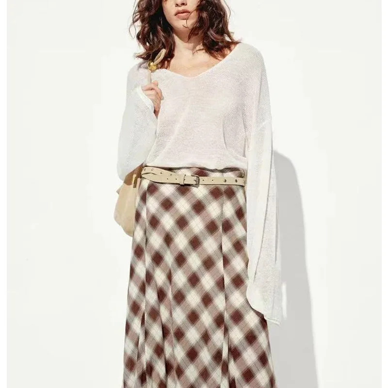 Camiseta larga holgada con aire acondicionado Sve V-Ne, Color puro, novedad de verano, Top de punto para mujer