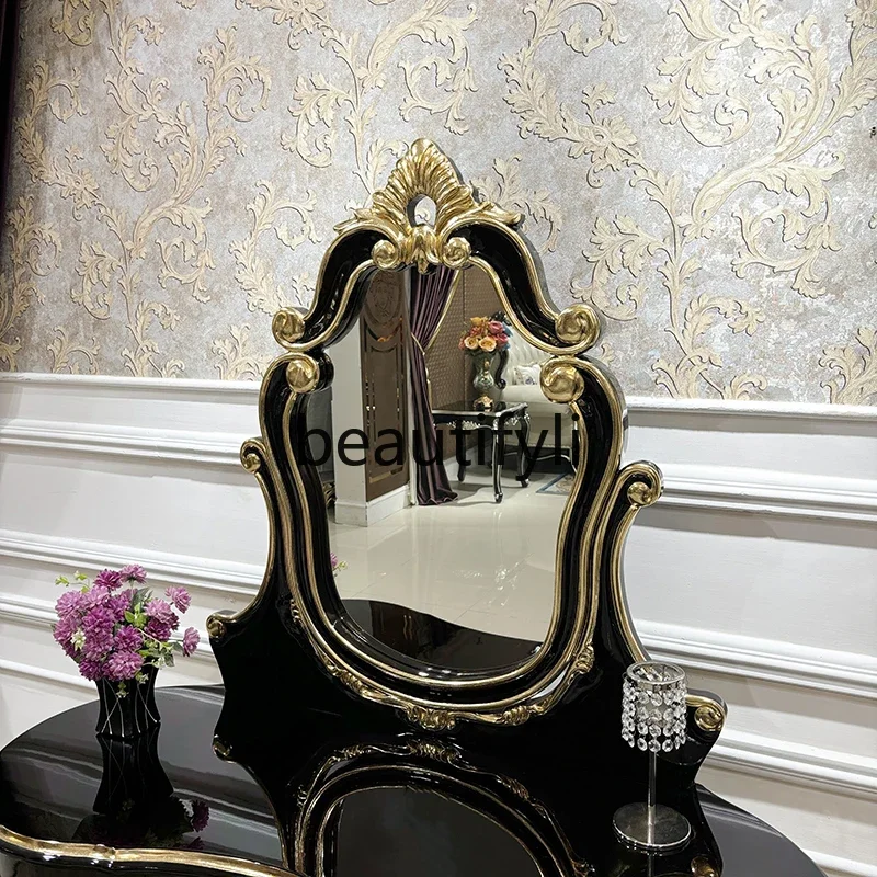 Q178 French solid wood dresser makeup stool combination, European court luxury carved dresser table bedroom