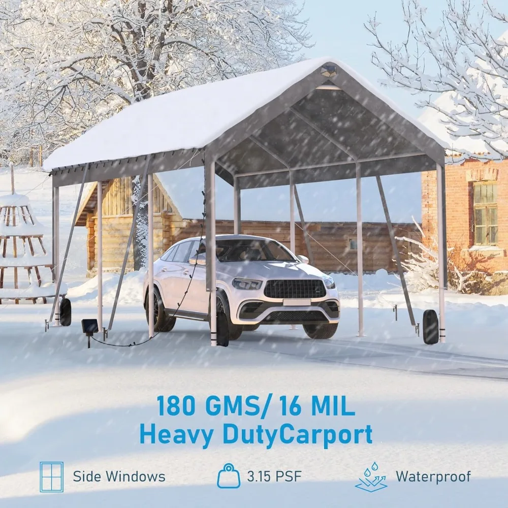 

Carport Canopy 10x20 Heavy Duty, Carport Canopy Adjustable Height, Portable Car Port Garage, Car Shelter All Weather, Grey
