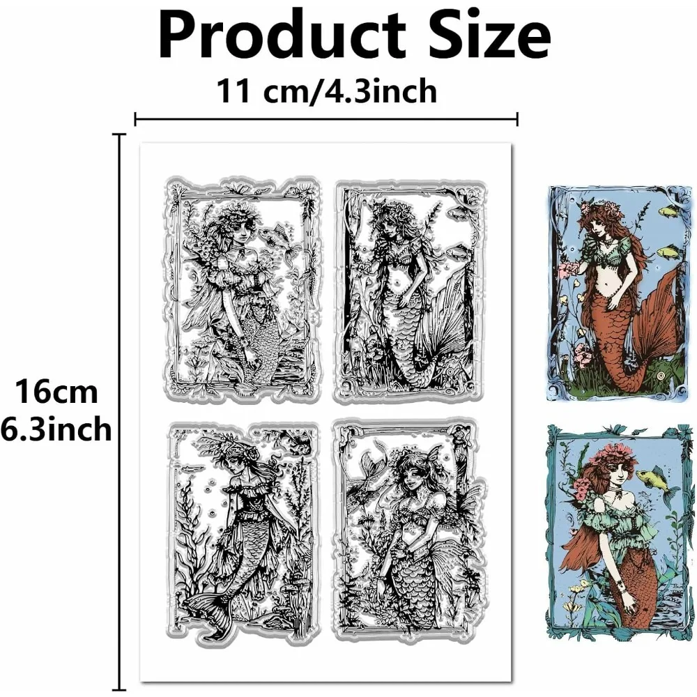 Mermaid Clear Stamps Clear Silicone Stamps Transparent Ocean Vintage Stamp Seals Reusable Craft Retro Stamps for Handmade