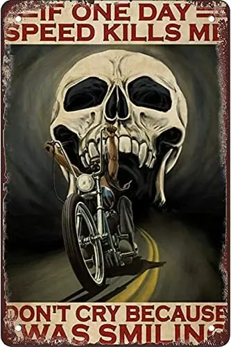 Retro tin sign Skull Biker Interesting metal sign wall art decoration suitable for garage bar restaurant living room bedroom kit