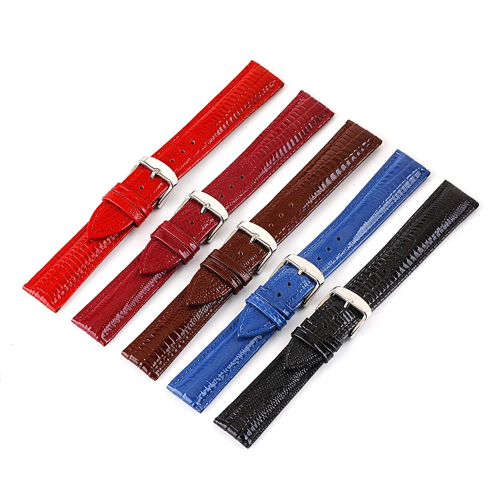 6 Colors Available 12mm-24mm Universal Lizard Pattern Watchband Shiny Leather Watch Strap Accessories