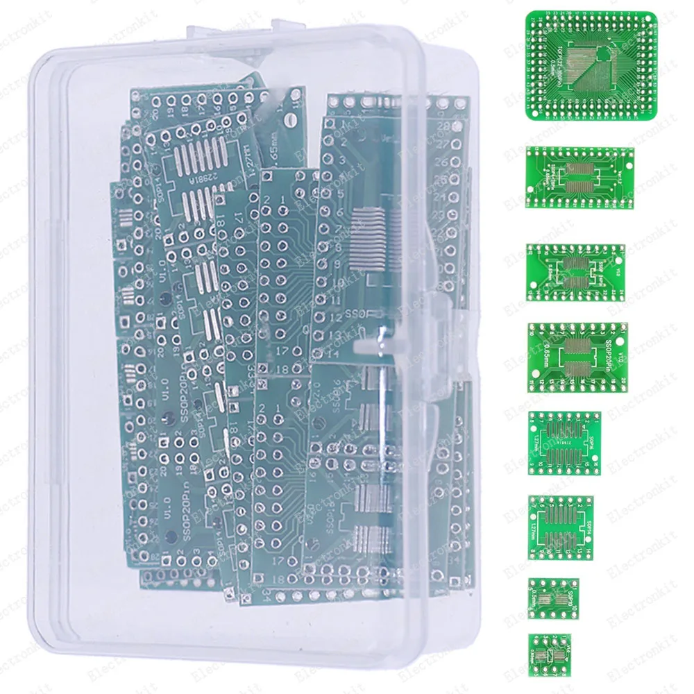 40 stuks pcb board kit smd draai naar dip adapter converter plaat sop8 sop10 sop14 sop16 sop24 sop28 tqfp32, 44,48,64,84,100