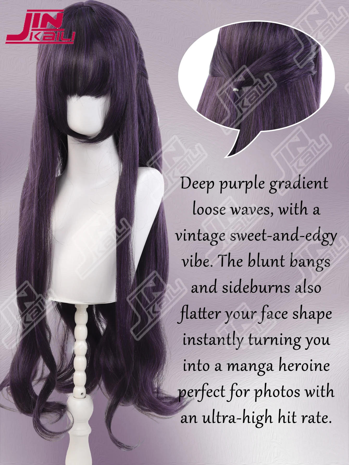 JKL Cosplay Synthetic Wig 80cm Long Purple Gray Woman Hair Anime Heat Resistant Wigs